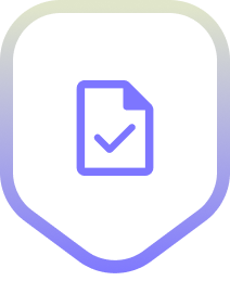 Icon of a document with a checkmark inside a rounded shield outline.