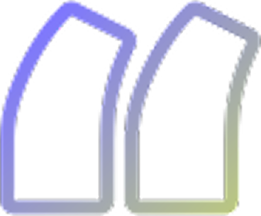 Stylized double quotation marks in a gradient of purple to green on a black background.
