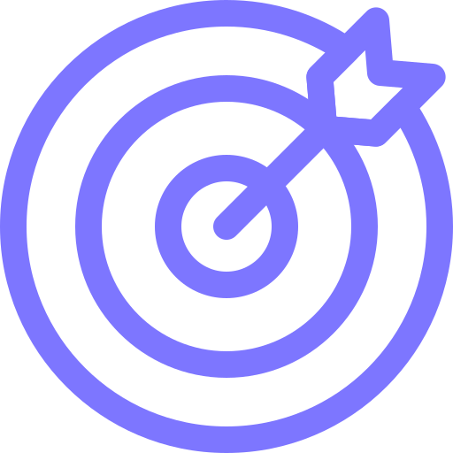 Blue target symbol with an arrow hitting the bullseye.
