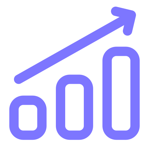 Icon of three ascending bars with an upward trending arrow indicating growth or progress.