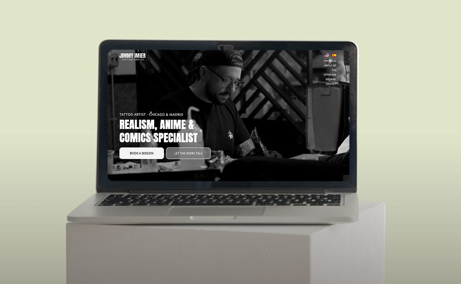 Webflow website design for Dark Mrak Tattoo studio displayed on a laptop screen